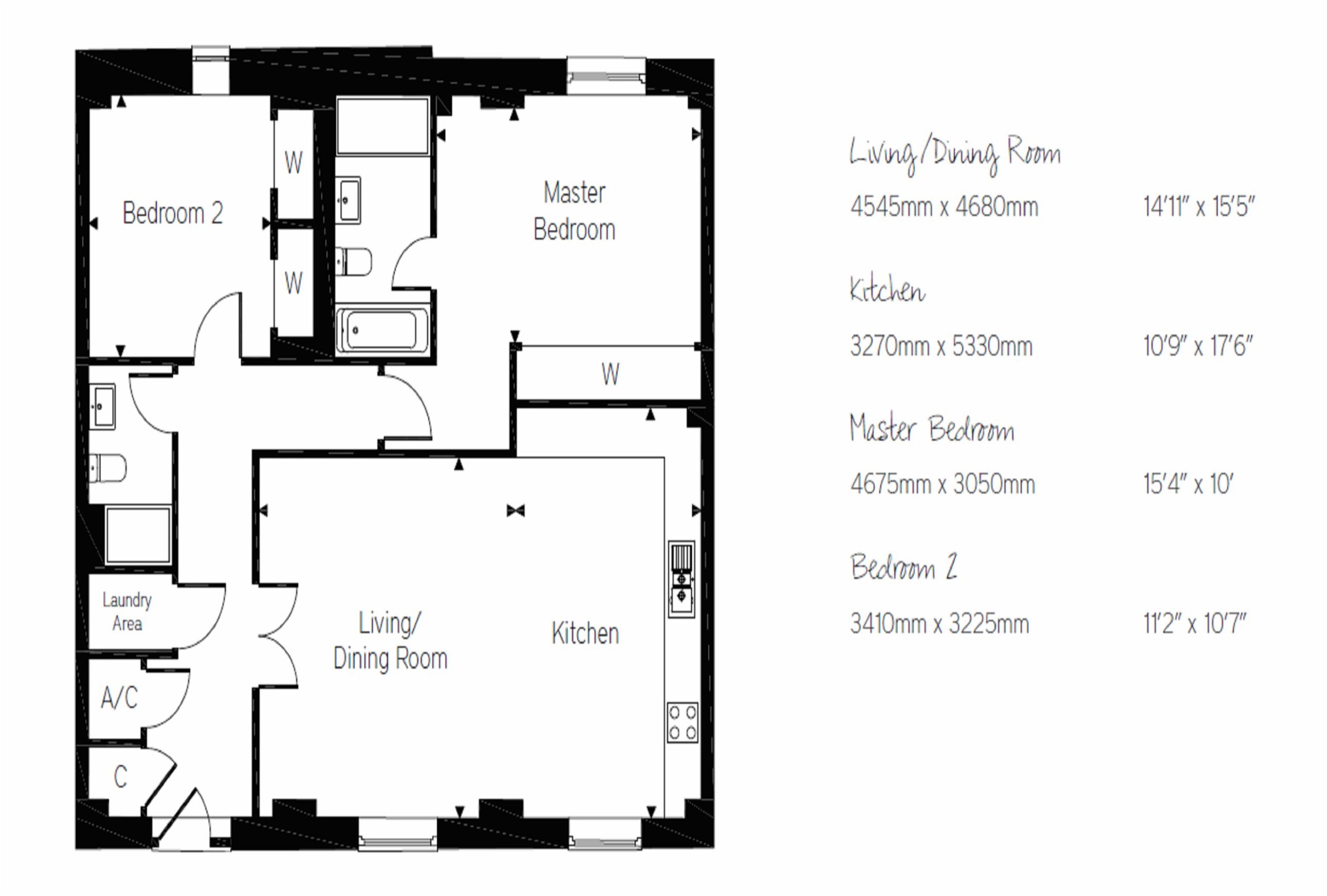 Floorplans For The Long Room Apartments, Royal Quay, Harefield, Middlesex